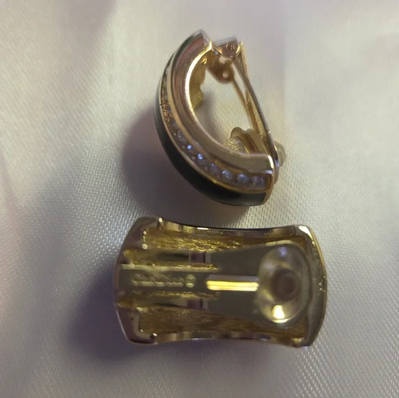 Authentic Christian DIOR Gold and Black Clip On  Earrings, crystals - Picture 3 of 5